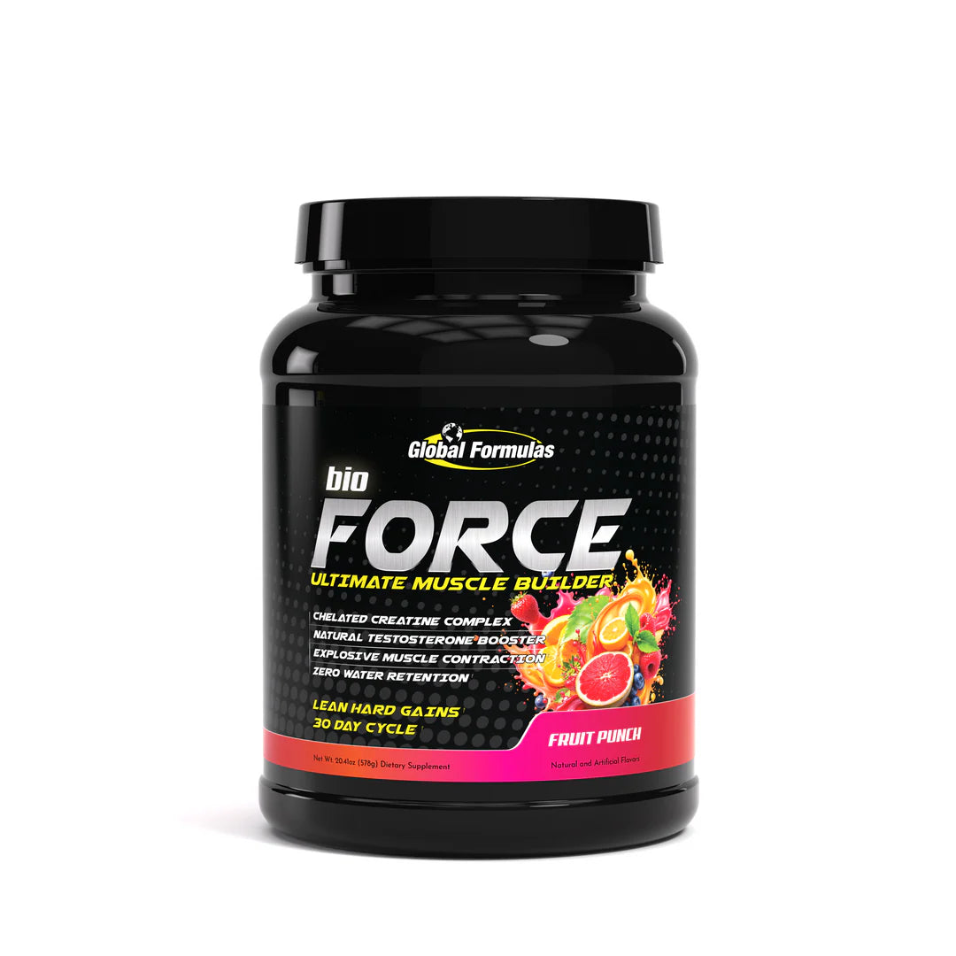Black supplement bottle labeled 'Bio Force' on a white background