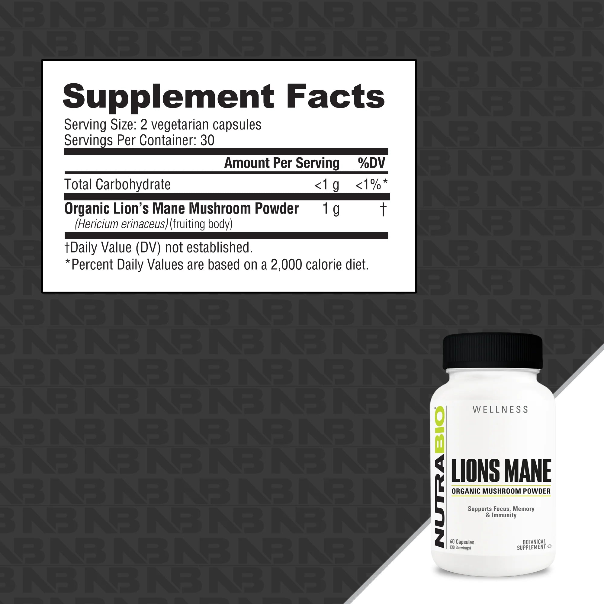 NutraBio Organic Lion's Mane 500mg - Bemoxie Supplements