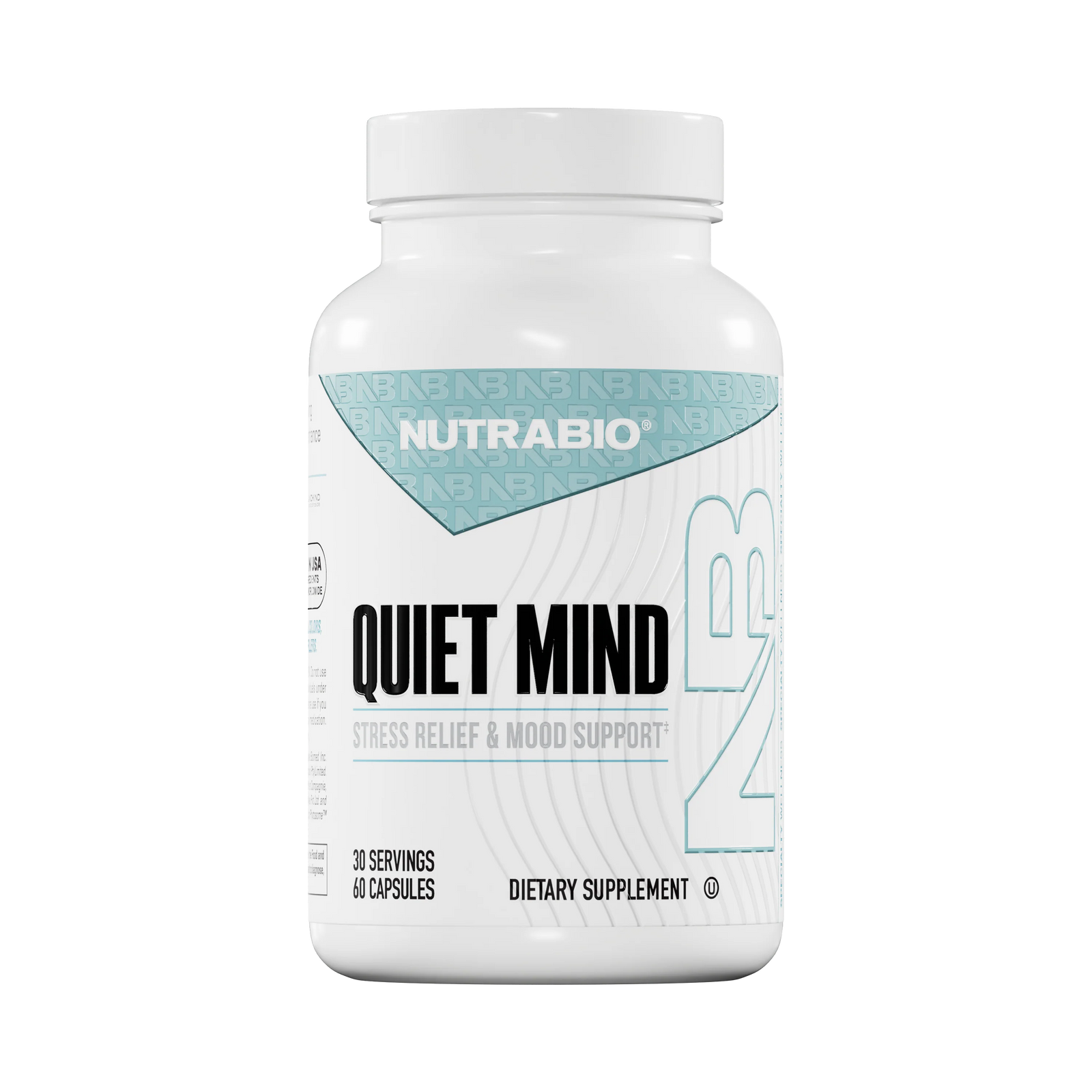 NUTRABIO Quiet Mind supplement bottle on a white background
