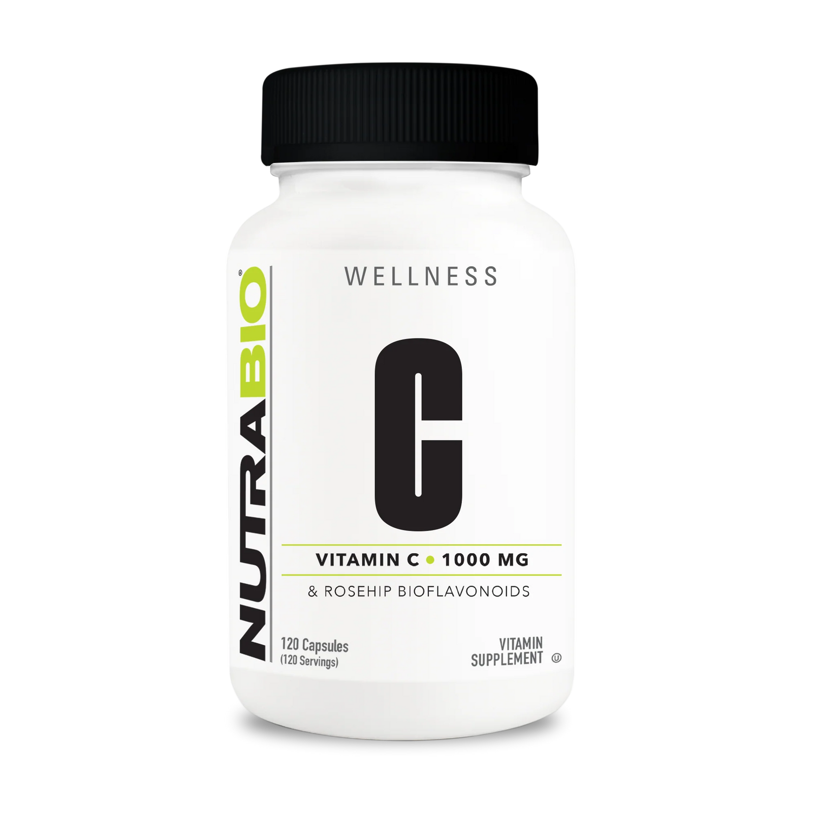 NutraBio Vitamin C supplement bottle on a white background