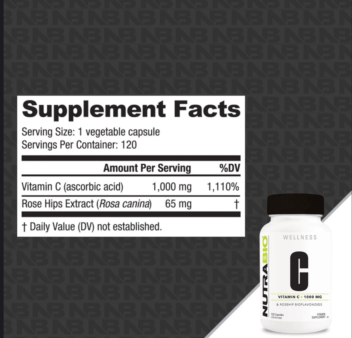 NutraBio Vitamin C supplement bottle on a white background