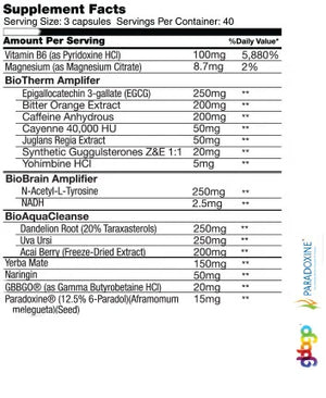 Label with written detailed ingredient list, Weight loss supplement